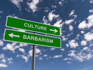 Culture barbarism traffic sign blue sky culture barbarism traffic sign