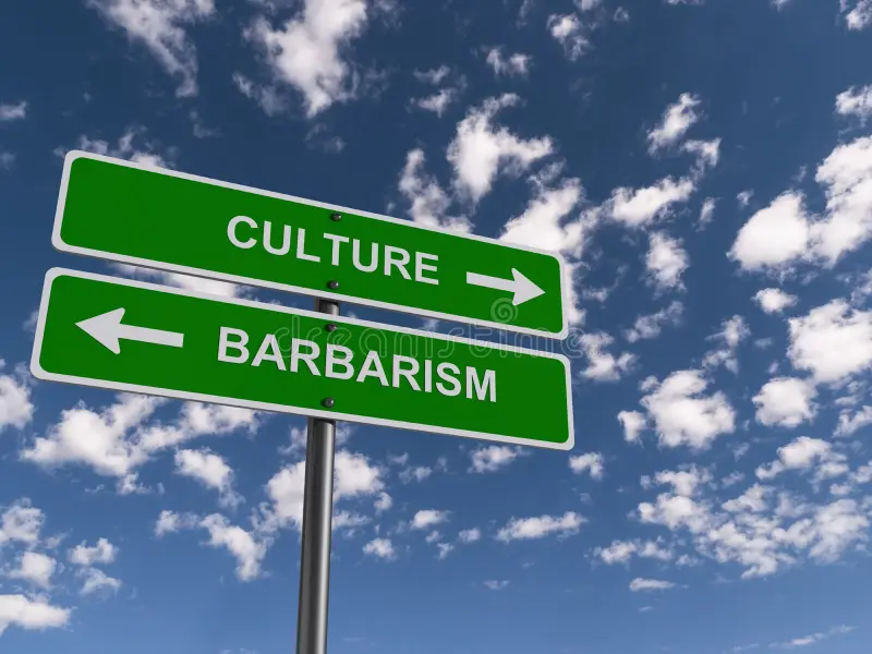 Culture barbarism traffic sign blue sky culture barbarism traffic sign